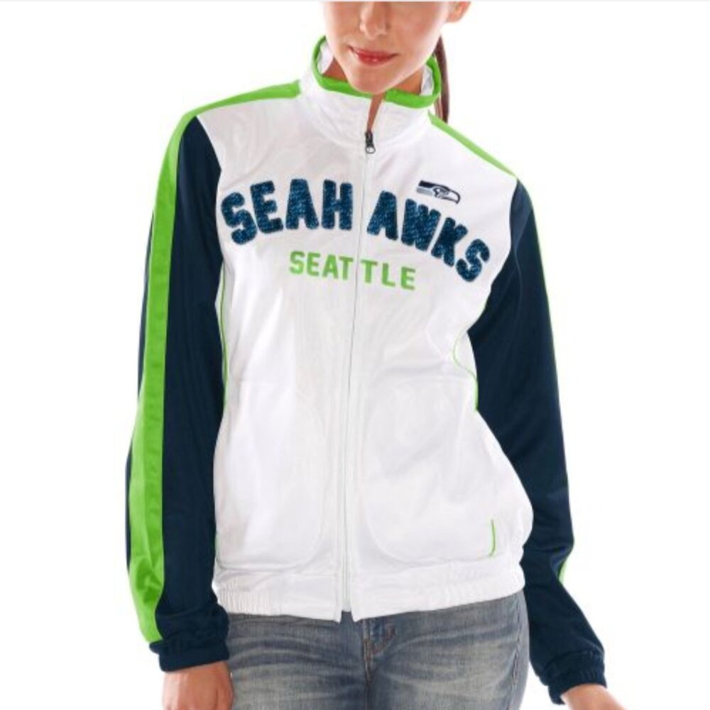 NFL Team Apparel Seattle Seahawks Raglan Tracksuit Full-zip Glitter Jacket Sz L